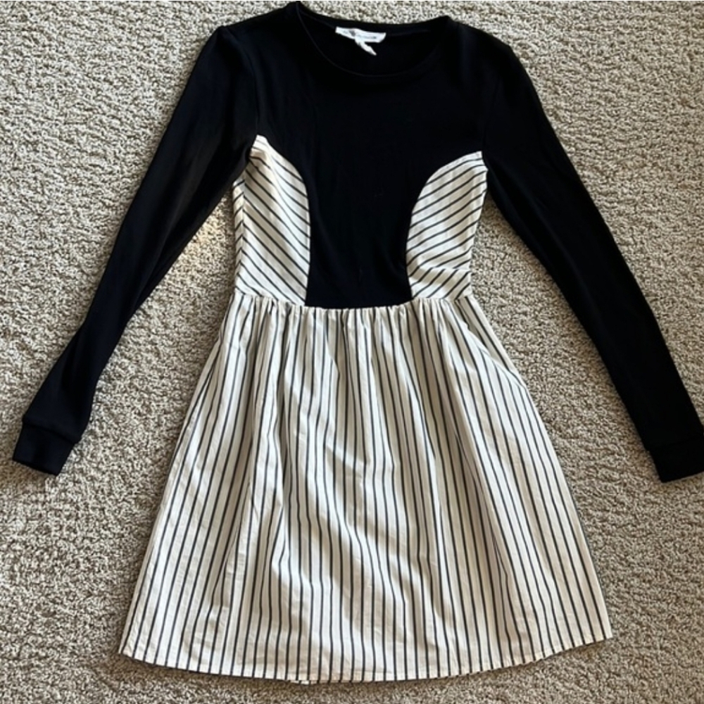 BCBGeneration Black and White Striped Long Sleeve Dress